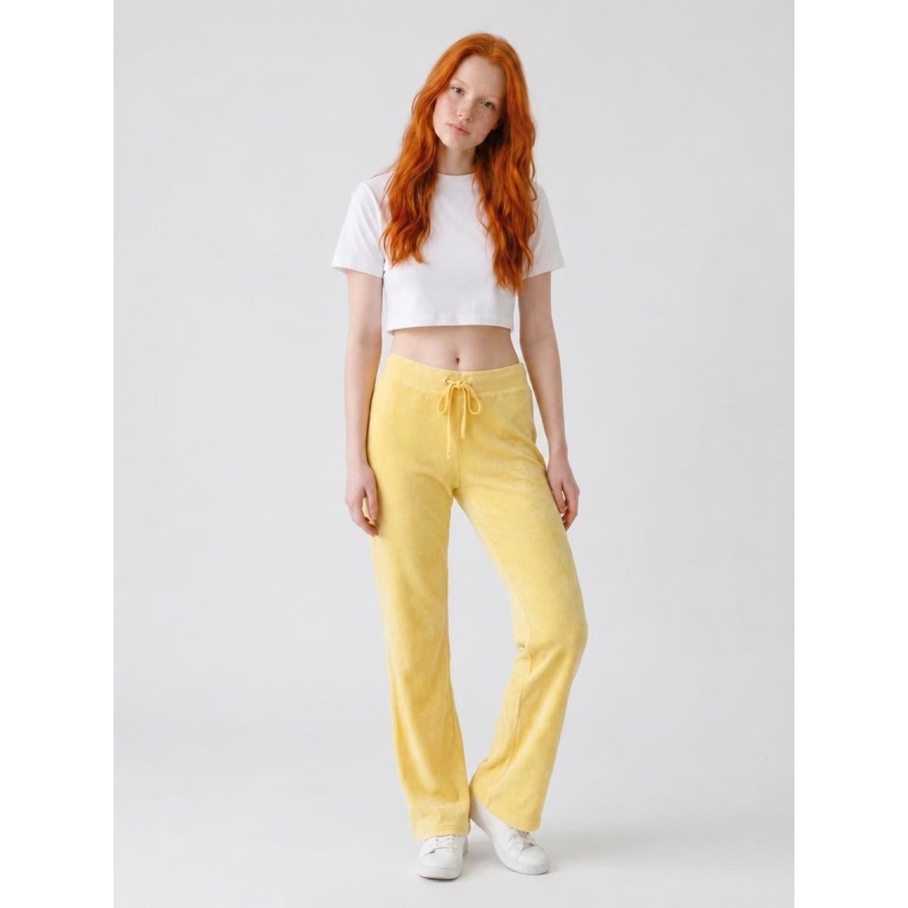 Juicy Couture Butter Yellow Terry Cloth Wide Leg Pants 90s Y2K Britney Spears M